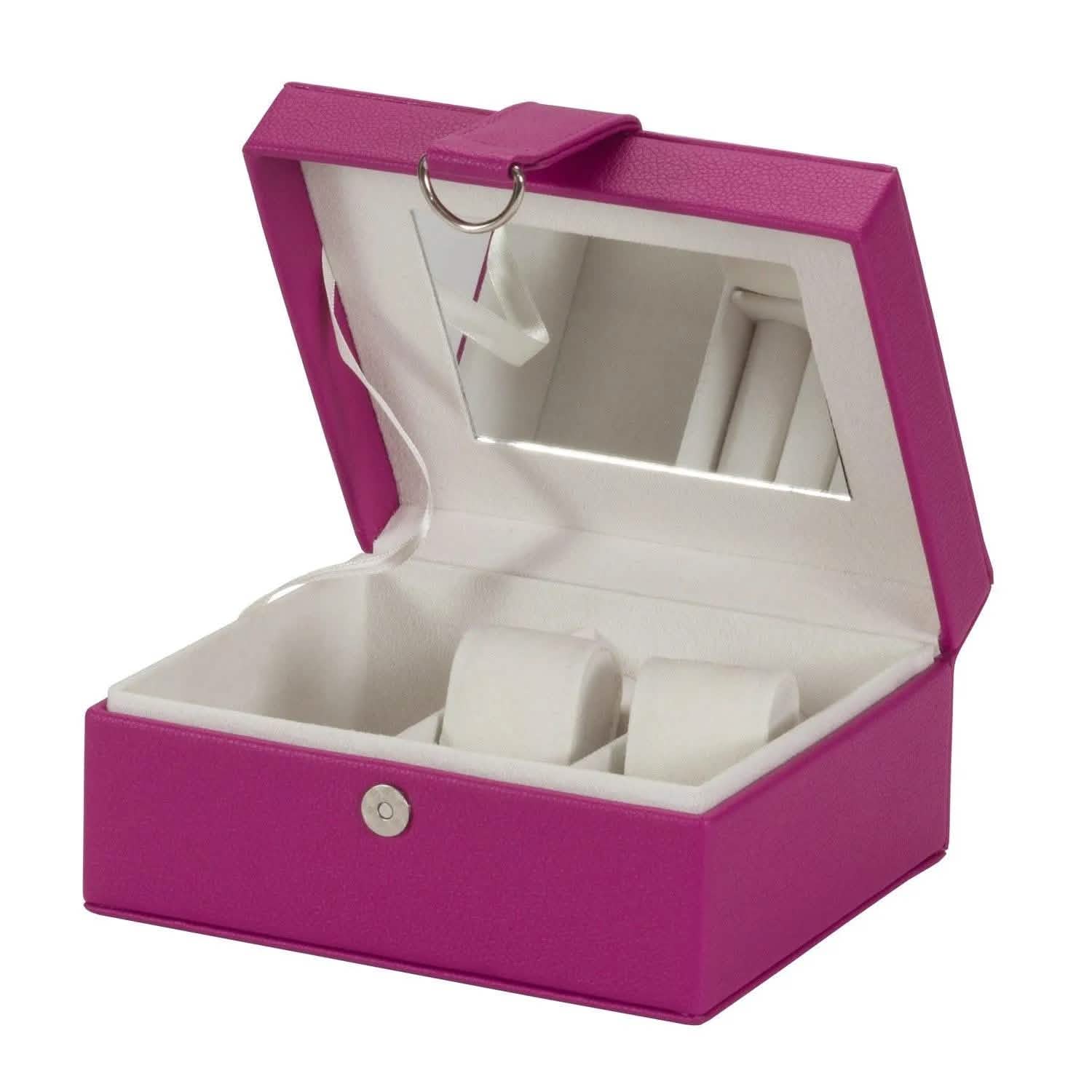 PU Leather Jewellery Box Watch & Trinket Storage Case Organiser Fushia Pink Mele - tooltime.co.uk