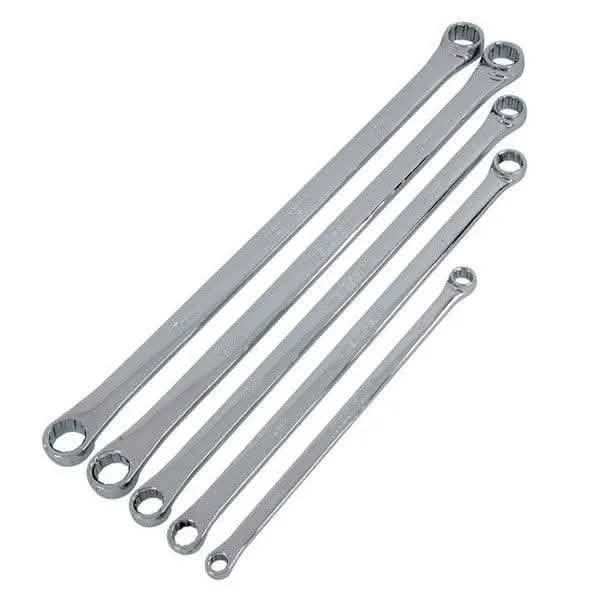 Ring Spanner Set 5pc 8mm-19mm Extra Long Reach Aviation Wrenches & Tool Roll - tooltime.co.uk