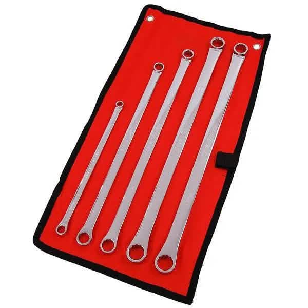 Ring Spanner Set 5pc 8mm-19mm Extra Long Reach Aviation Wrenches & Tool Roll - tooltime.co.uk