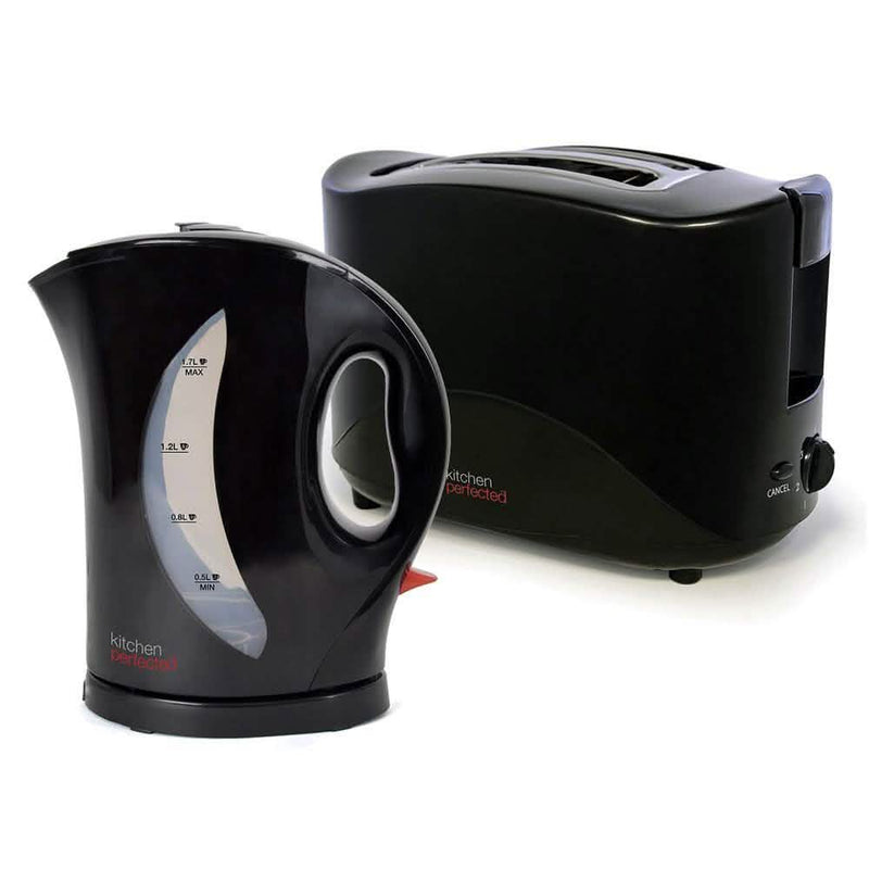 Black 1.7Ltr 2200W Cordless Fast Boil Electric Jug Kettle + 2 Slice Toaster Set