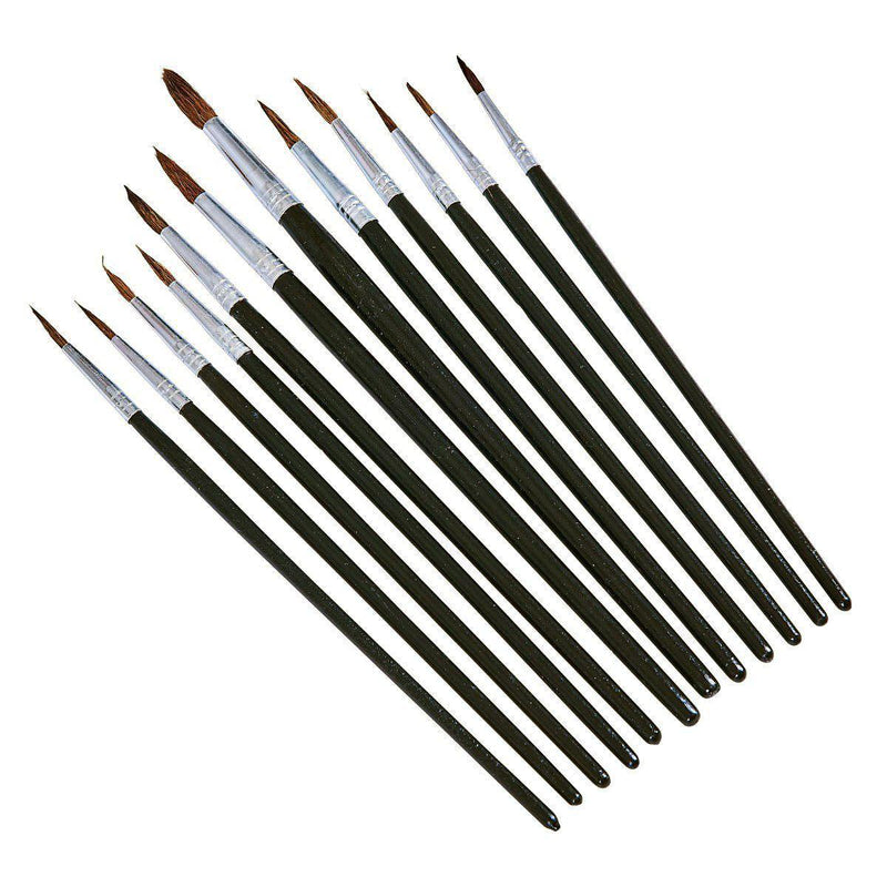 12PC FINE TIP POINTED PAINT BRUSH SET ARTISTS ACRYLIC WATERCOLOUR OIL BRUSHES-tooltime.co.uk