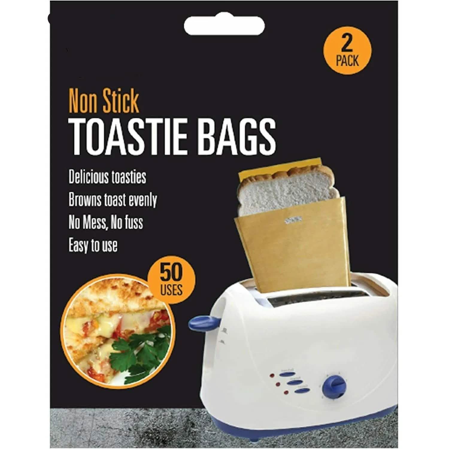 tooltime 2PC REUSABLE NON STICK TOASTIE BAGS TOASTED SANDWICH TOASTER POCKETS 50 USES
