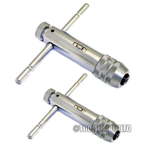 2PC REVERSIBLE T BAR HANDLE RATCHET TAP WRENCH M3-M8 & M5-M12 FOR TAP & DIE SET - tooltime.co.uk