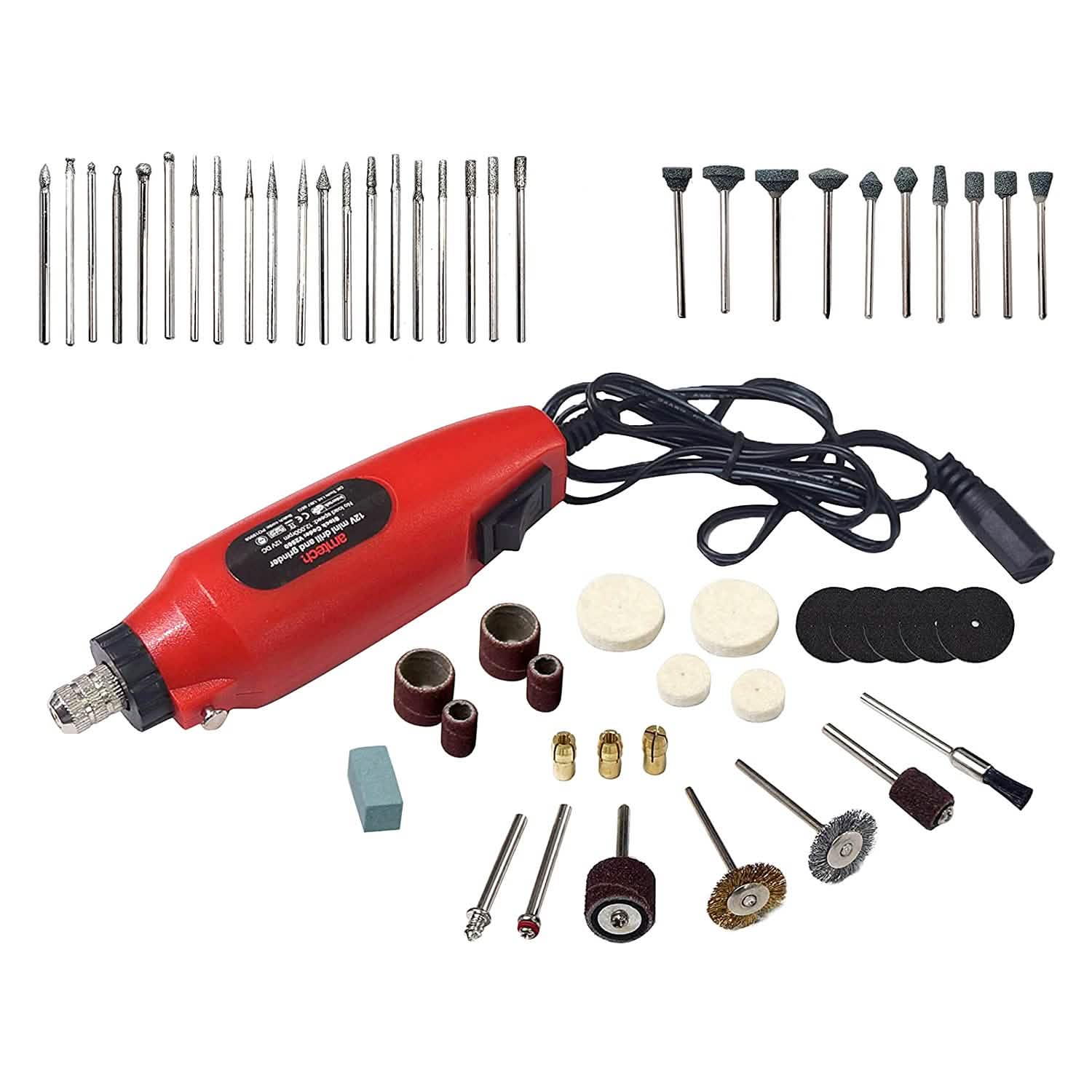 60PC MINI ROTARY HOBBY DRILL GRINDER POWER TOOL ACCESSORIES BITS + CARRY CASE - tooltime.co.uk