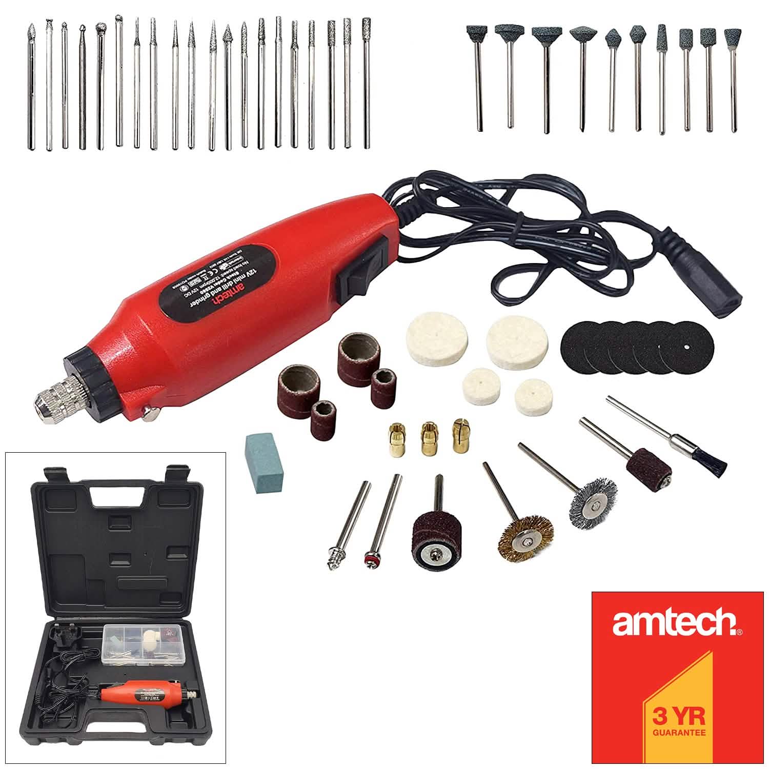 60Pc Mini Rotary Hobby Drill Grinder Power Tool Accessories Bits + Carry Case